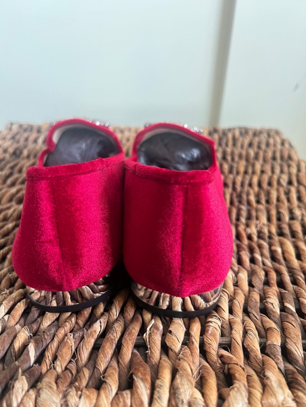 Red Velvet Jeweled Women's Loafers - Picture 5 of 9